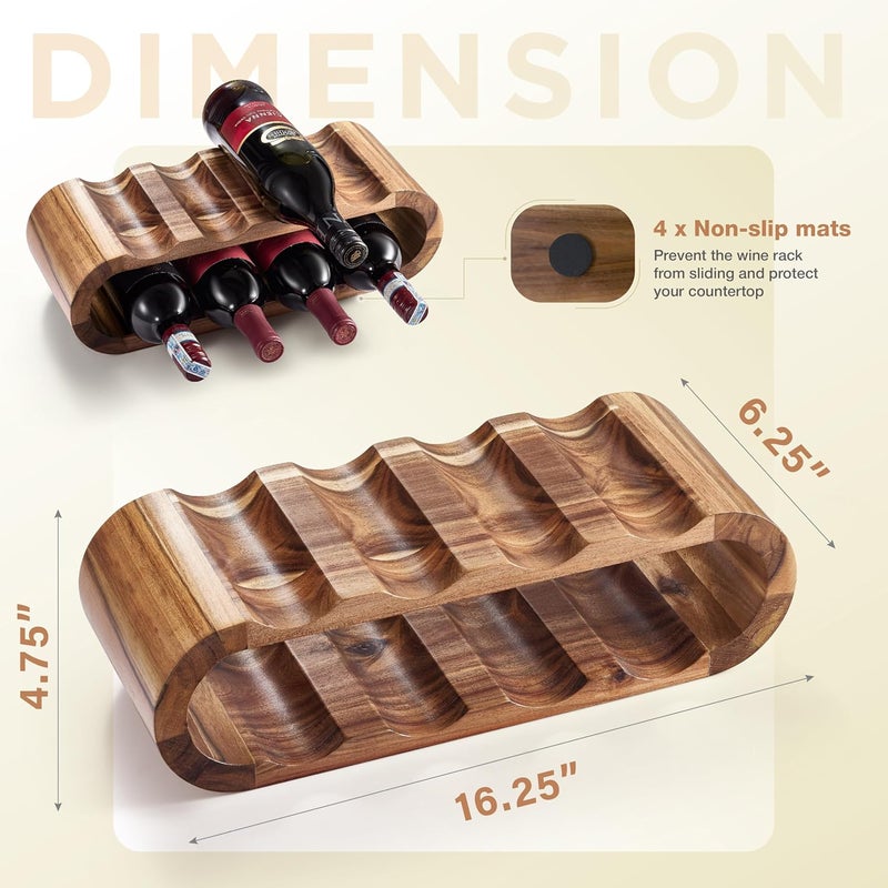 BLUEWEST Wooden Countertop Wine Rack – 8-Bottle Acacia Wine Holder Stand – Freestanding Wine Storage – Great for Home Decor No Assembly Required - Image 2